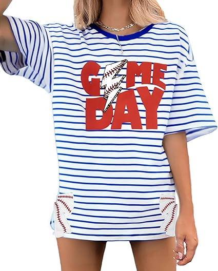 Baseball Shirt Baseball Mom Shirts: Women Baseball Bow Side Split T-Shirt Baseball Season Game Da... | Amazon (US)