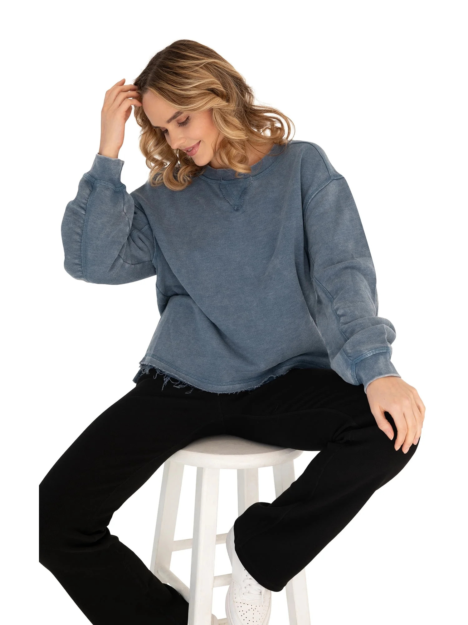 Hard Tail Women's Crew Neck Acid Wash French Terry Pullover | Walmart (US)