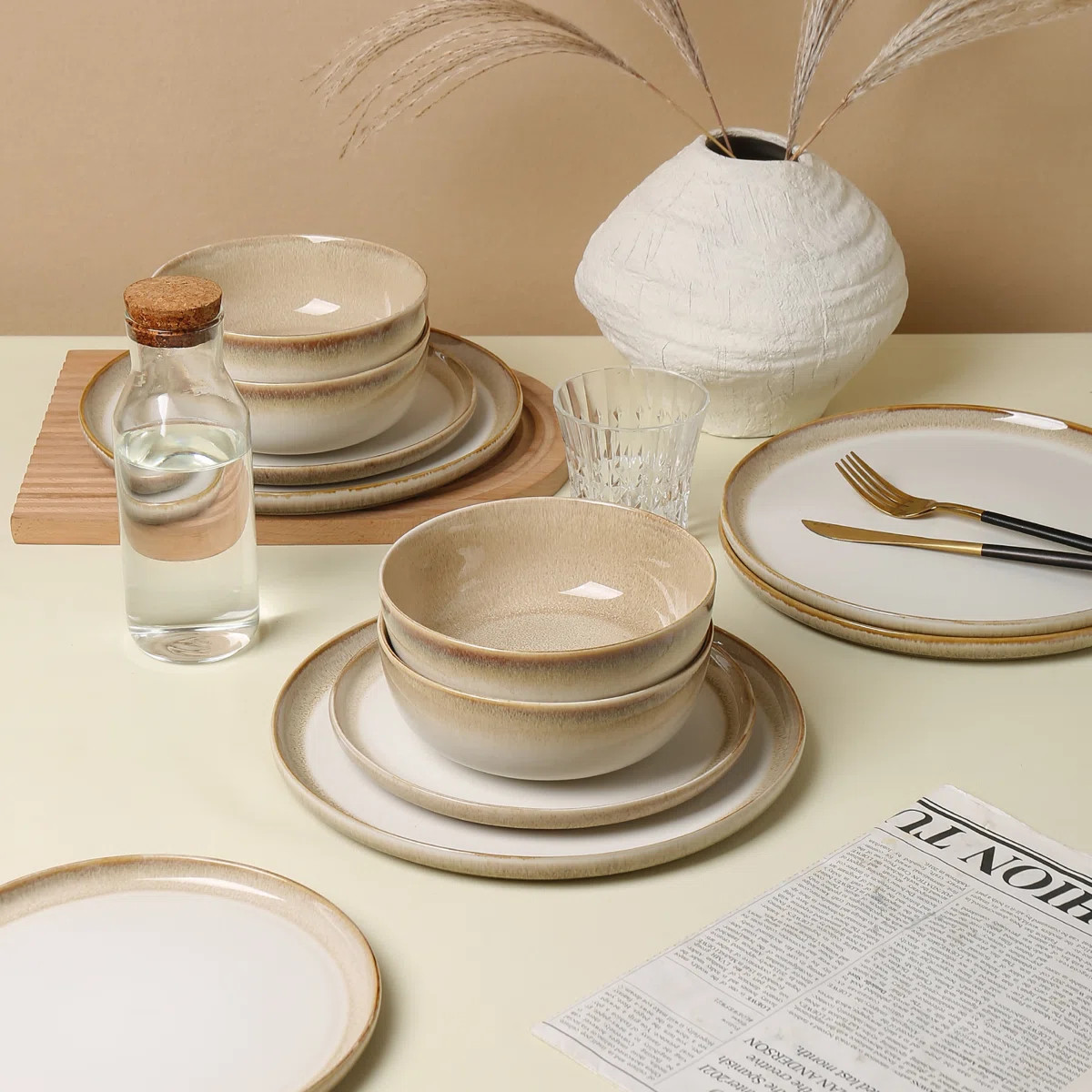 ALOFMO Moss Edge 12 Piece Dinnerware Set, Stoneware Dishes Set for 4 | Wayfair North America