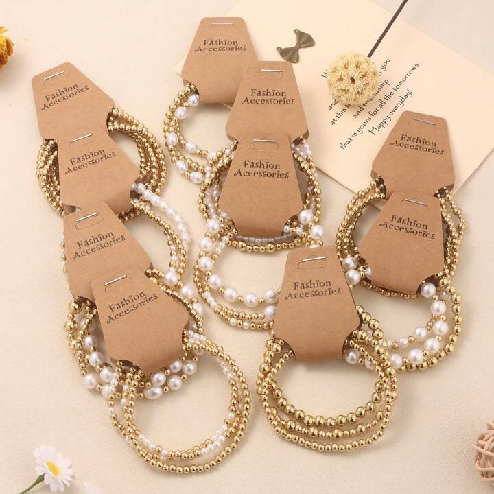 3pcs Imitation Pearl Beaded Bracelet | SHEIN USA | SHEIN