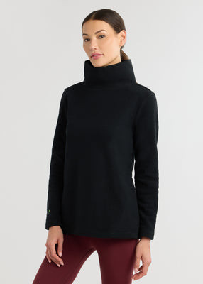 Women's Cobble Hill Turtleneck in Vello Fleece (Black) in Size S - Cozy Fleece Turtleneck Sweaters | Dudley Stephens