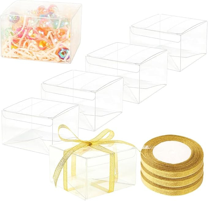 GTYOPR 36PCS 2.5x4x4 Inches Clear Favor Boxes, Small Plastic Party Favors Gift Box with Ribbons, ... | Amazon (US)