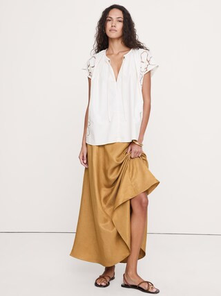 Embroidered Cotton Poplin Split-Neck Tunic | Banana Republic (CA)