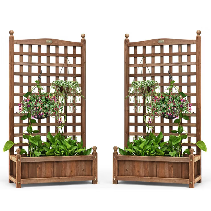 Costway 2 PCS Solid Wood Planter Box with Trellis Weather-Resistant 25"x11"x48" | Target