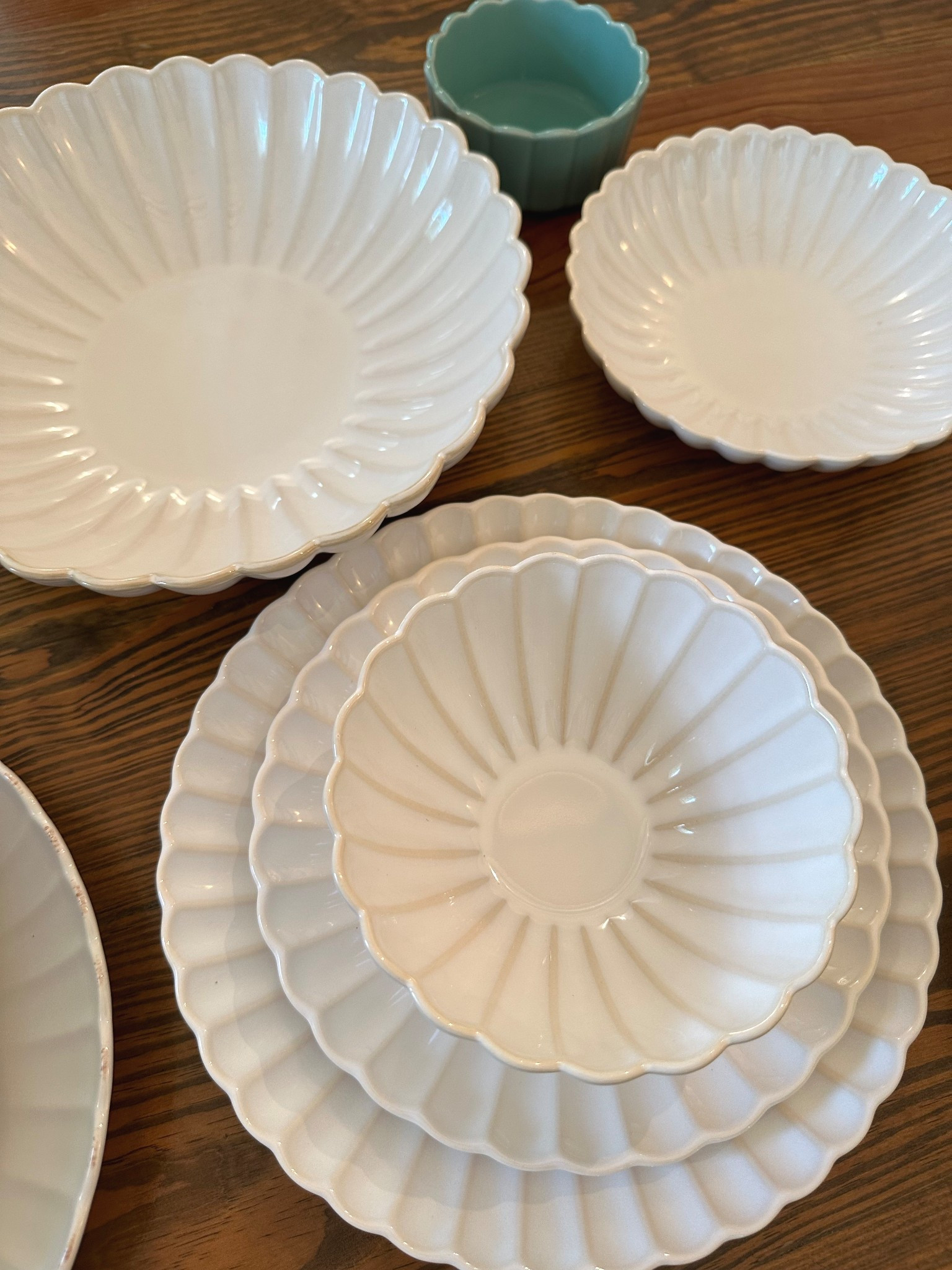 Walmart dupes of the Lenox French Perle Scallop line! These cream scalloped dinnerware plates and bowls are GORGEOUS and so affordable for everyday dinners or holiday entertaining! It comes in four colors and a variety of styles included scalloped serving trays, ramekins, coffee cups, and serving bowls! Perfect Mother's Day gift idea! 

#LTKHome #LTKGiftGuide #LTKFamily