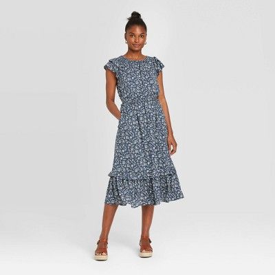 Women's Floral Print Short Sleeve Midi Ruffle Dress - Universal Thread™ | Target
