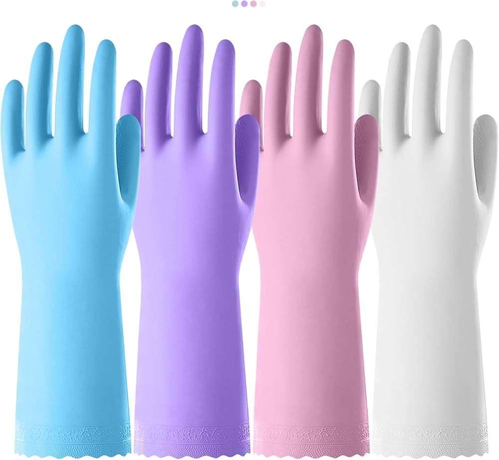 Rubber Cleaning Gloves for Kitchen: 4 Pairs Latex Free Reusable Household Dishwashing Glove with ... | Amazon (US)