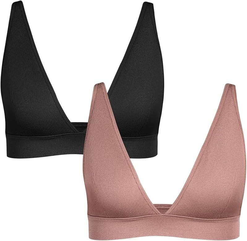 INIBUD Bralette for Women Summer Yoga Sports Ribbed Plunge Cami Bra Seamless V Neck Triangle Comf... | Amazon (US)