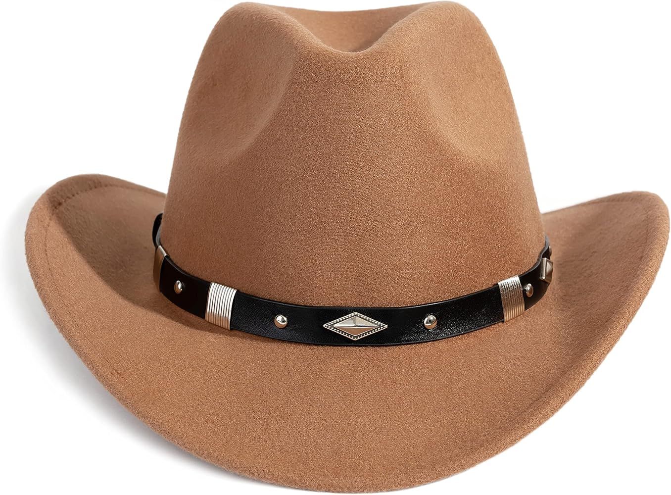 Gossifan Women Men Western Cowboy Cowgirl Hat Fedora Hat with Belt | Amazon (US)