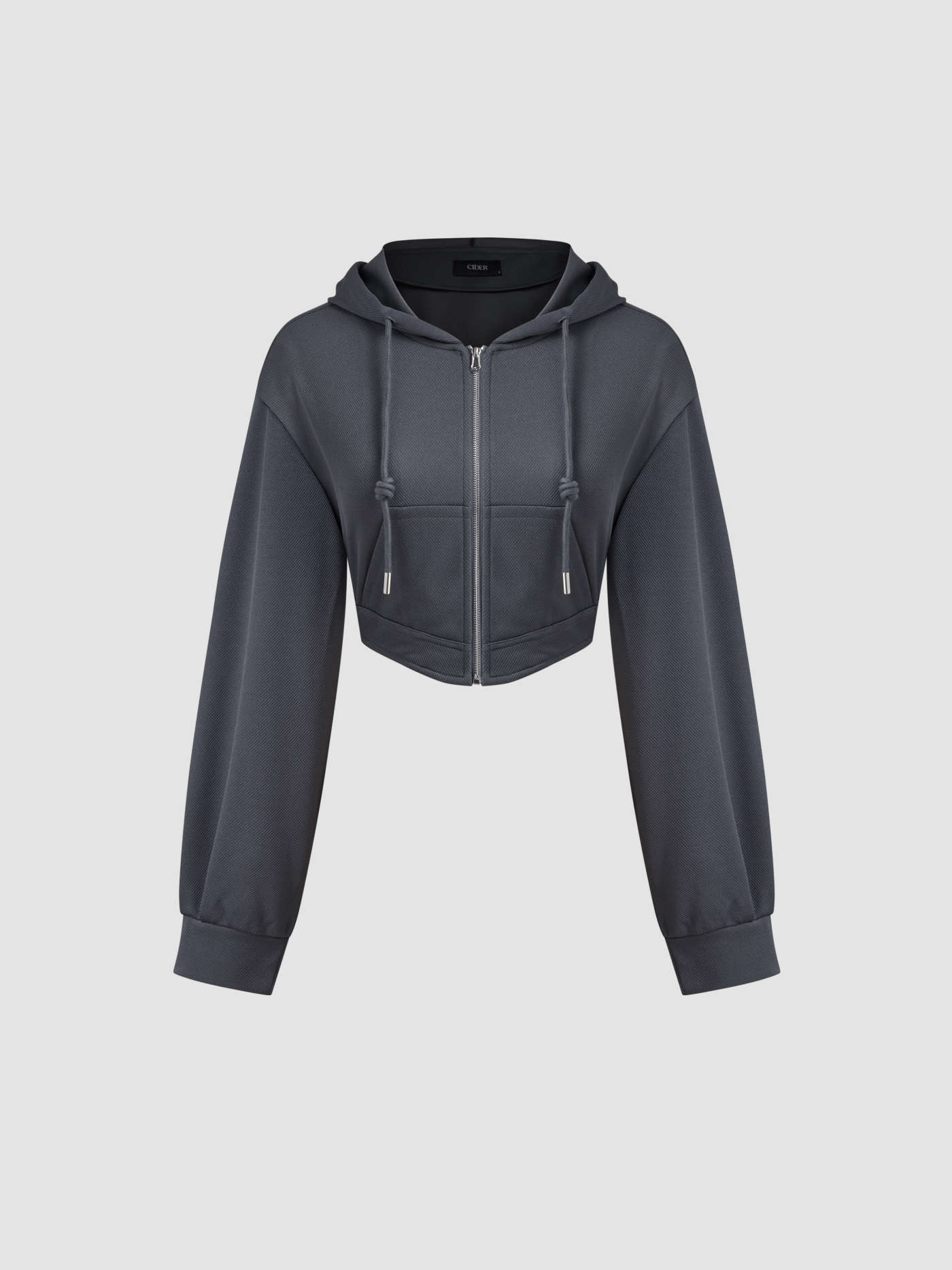 Terry Solid Drawstring Pocket Crop Hoodie | Cider