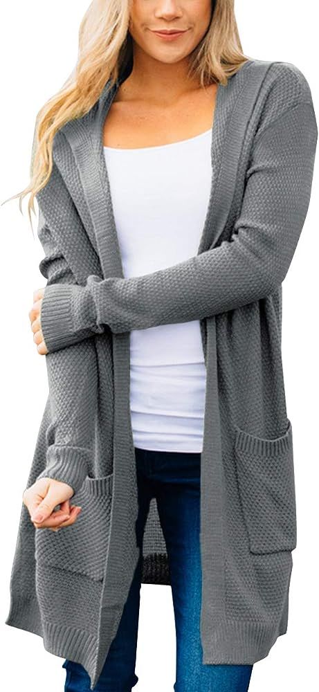 MEROKEETY Women's Long Sleeve Open Front Hoodie Knit Sweater Cardigan with Pockets | Amazon (US)