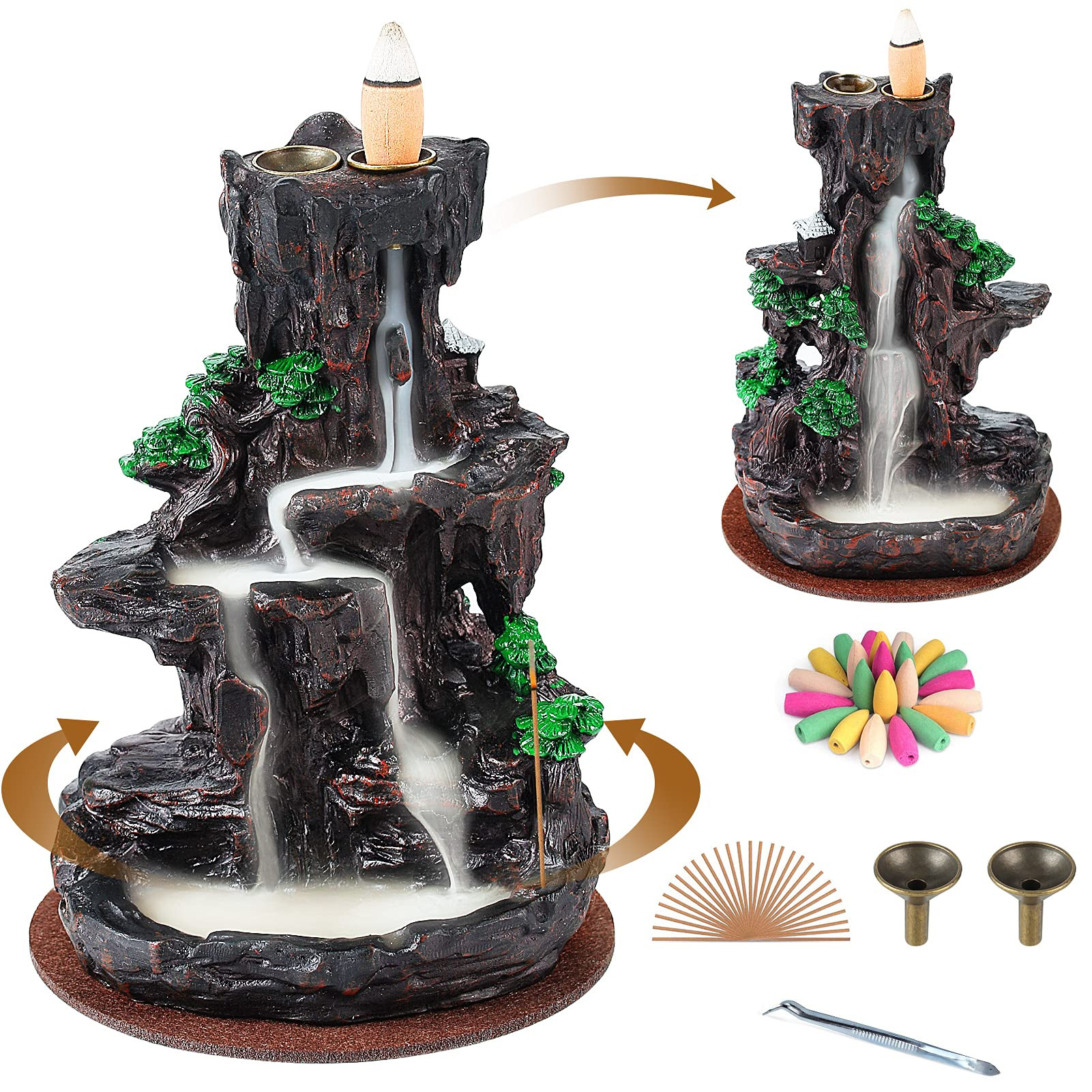SPACEKEEPER Incense Burner, Backflow Incense Holder 2 Sides Waterfall Incense Burnier with 120 Ba... | Amazon (US)