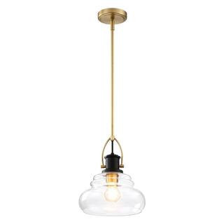 Modern 1-Light Black and Gold Pendant Light with Clear Glass Shade, No Bulb Included | The Home Depot