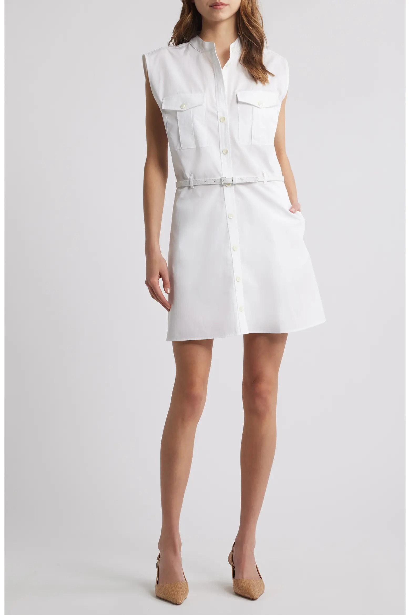 FRAME Cap Sleeve Cotton Safari Shirtdress (Women) | Nordstromrack | Nordstrom Rack