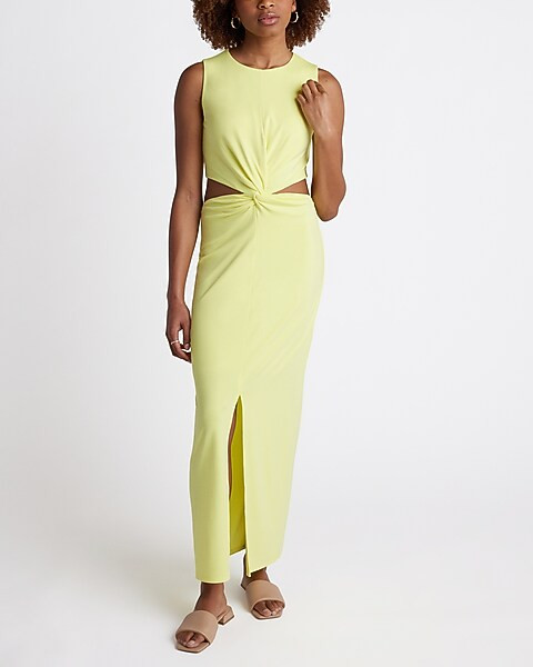 Crew Neck Sleeveless Twist Front Cutout Maxi Dress | Express