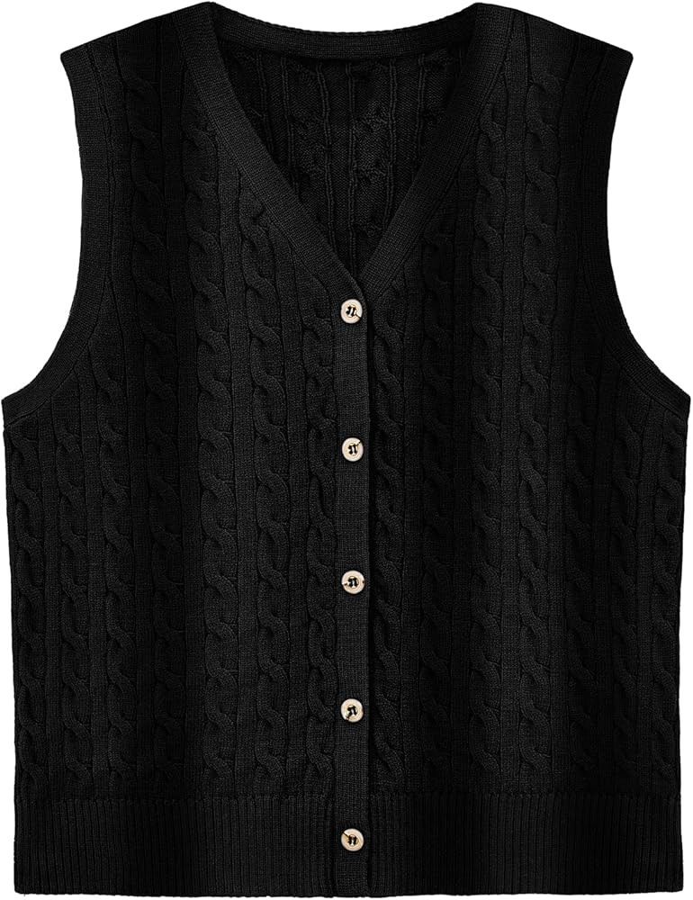WIHOLL Sweater Vest for Women Cable Knit Cropped Tank Tops Button Up Sleeveless Cardigan Fall Out... | Amazon (US)