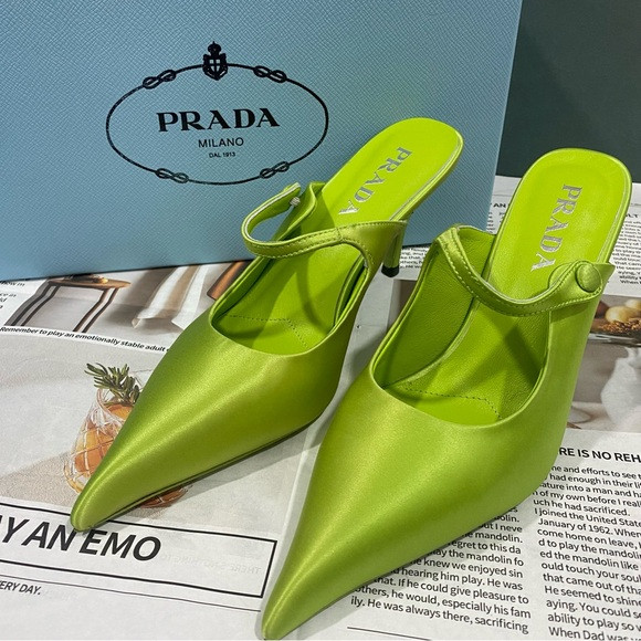 Prada Women's Green Satin Heels | Poshmark