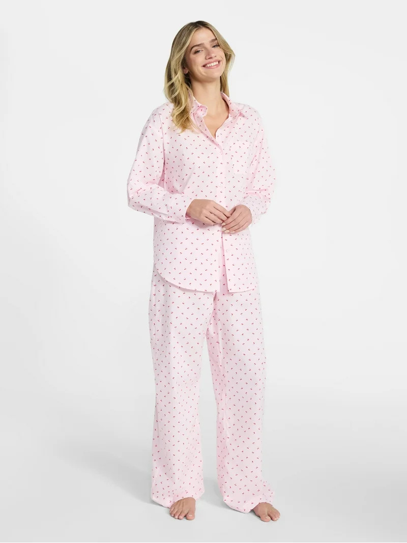 No Boundaries Sleepwear Woven Cotton Button-Down Shirt, Women's XS-XXL | Walmart (US)