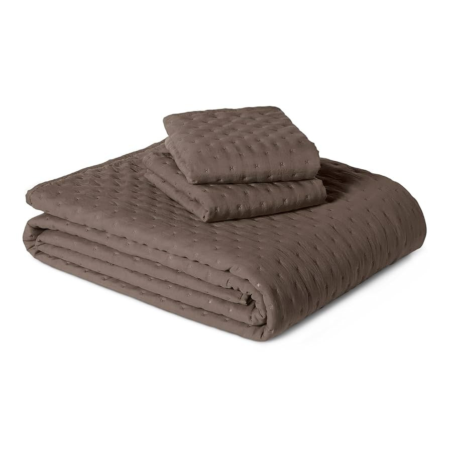 Amazon Basics Brushed Microfiber Quilt Set, Extra Soft with Natural Texture, 3-Piece,King, Brown | Amazon (US)