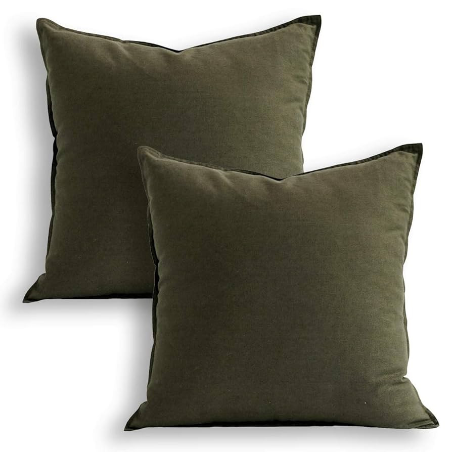 Jeanerlor 18"x18" Solid Cotton Linen Decoration Green Throw Pillow Case with Zipper Cushion Case ... | Amazon (US)