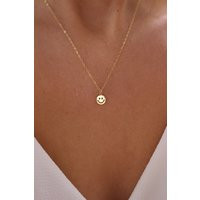 Tiny Smiley Face Necklace | Happy Pendant Emoji Dainty Layering Gold Smile Charm Minimalist Jewelry | Etsy (US)