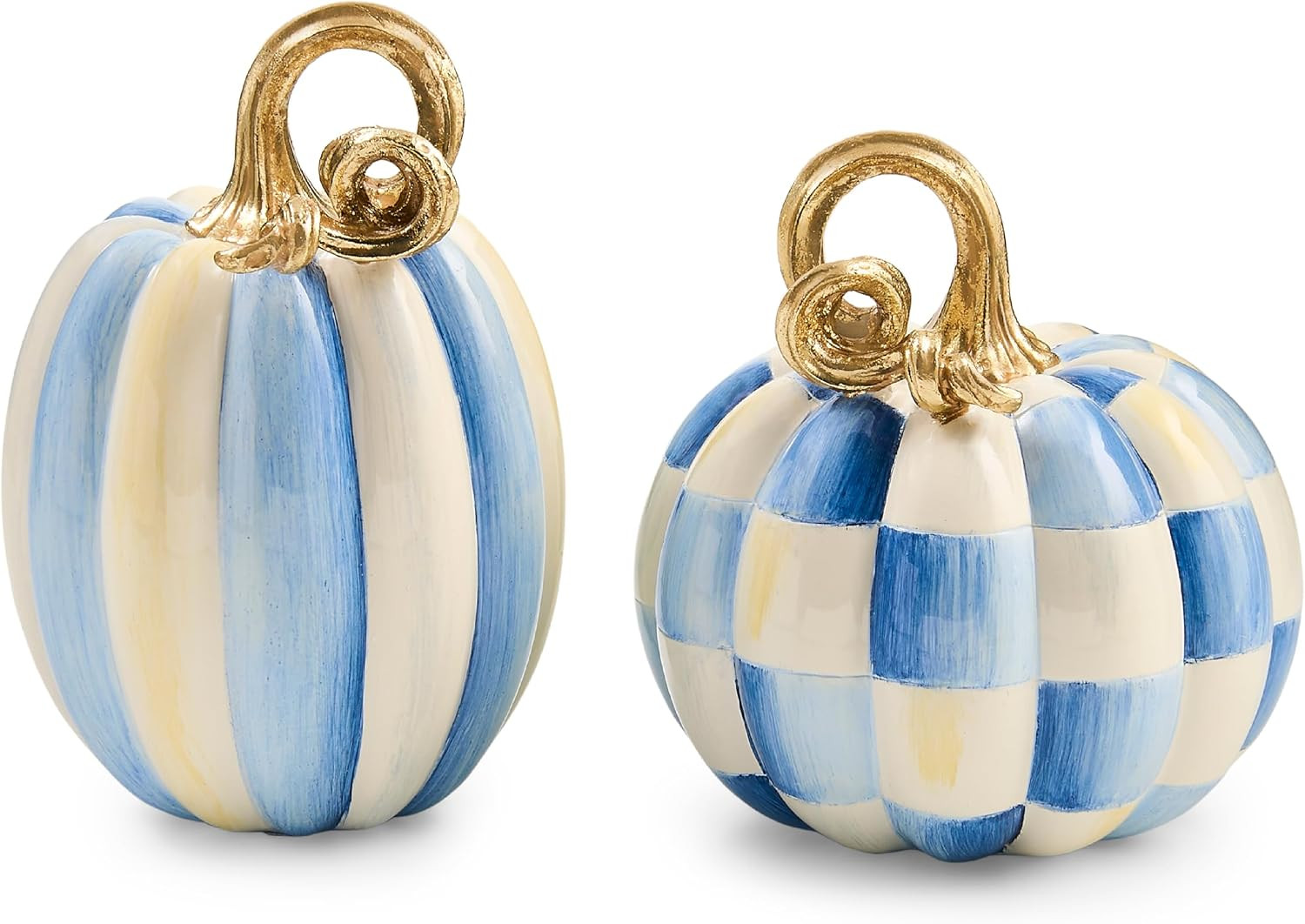 MACKENZIE-CHILDS Resin Pumpkins Set, Petite, Royal Check and Stripe | Amazon (US)