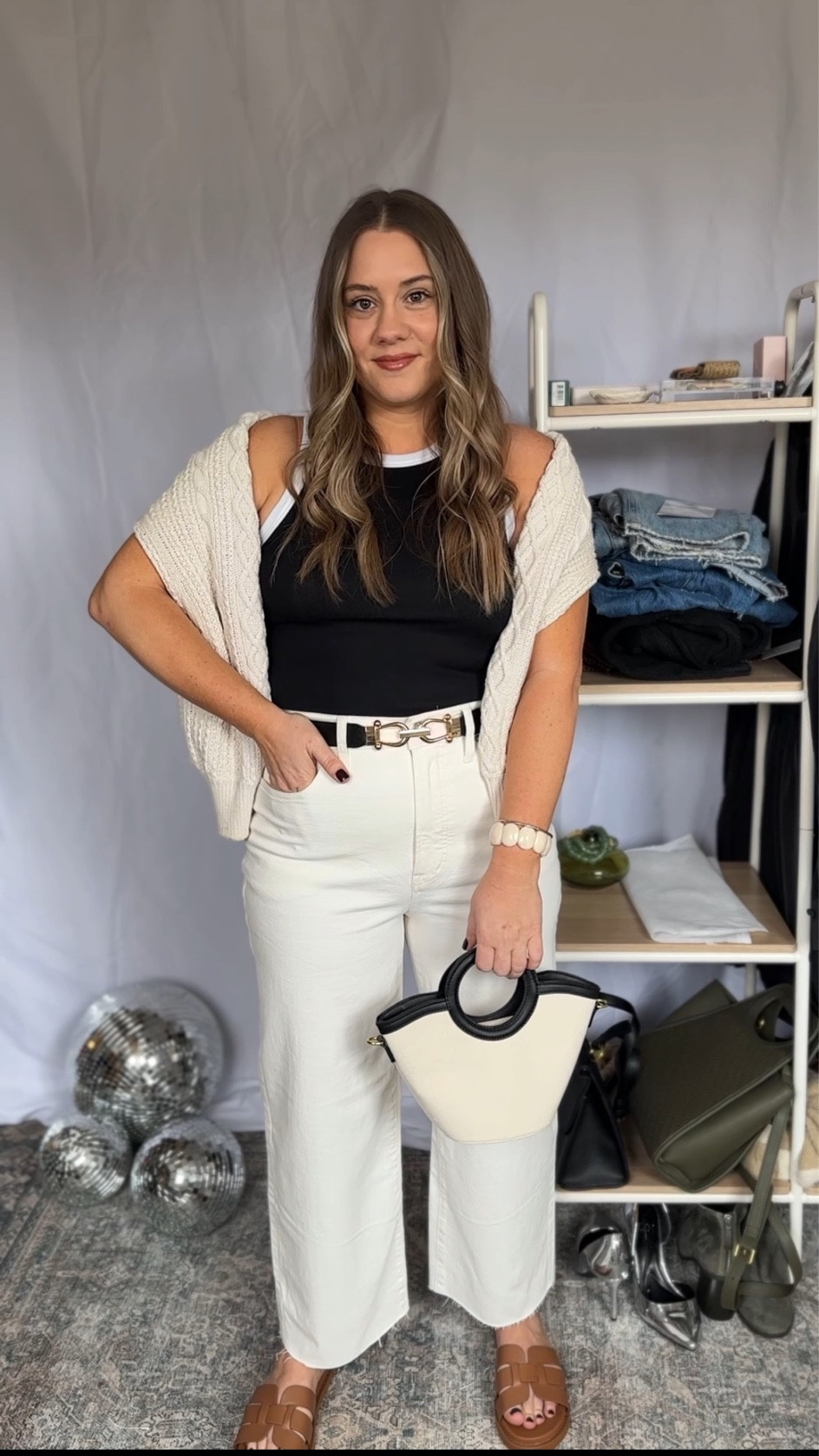 Tank true to size ( very stretchy) 

Jeans- tts or size down one if inbetween ( i size down) 

Shoes tts