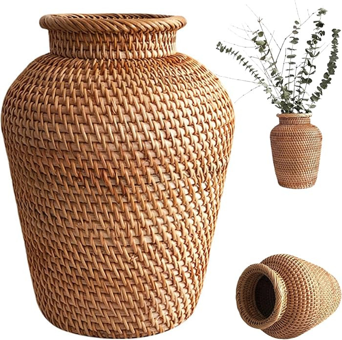 Rattan Vase, 7.8x6 Tall Woven Vase, Rustic Decorative Wicker Basket for Weddings Home Table Cente... | Amazon (CA)
