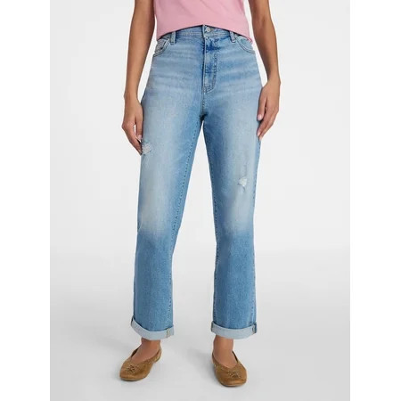Time and Tru Women s Relaxed Boyfriend Jeans 26 Inseam Sizes 0-22 | Walmart (US)