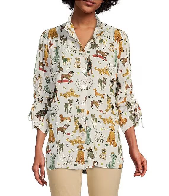 John Mark Dog Printed Woven 3/4 Cinch Tie Sleeve Point Collar Button Front Shirt | Dillard's | Dillard's