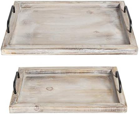 Besti Rustic Vintage Food Serving Trays (Set of 2) | Nesting Wooden Board with Metal Handles | St... | Amazon (US)