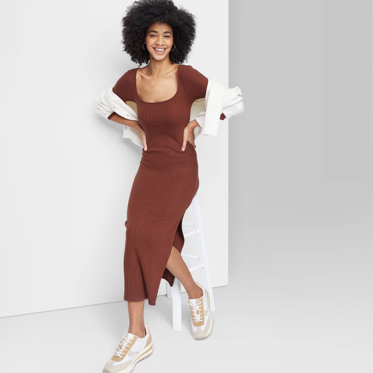 Women's Long Sleeve Rib Knit Midi Dress - Wild Fable™ | Target