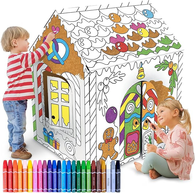 ArtCreativity Gingerbread House Craft Kit for Kids with 24 Butter Crayons - Black and White Ginge... | Amazon (US)