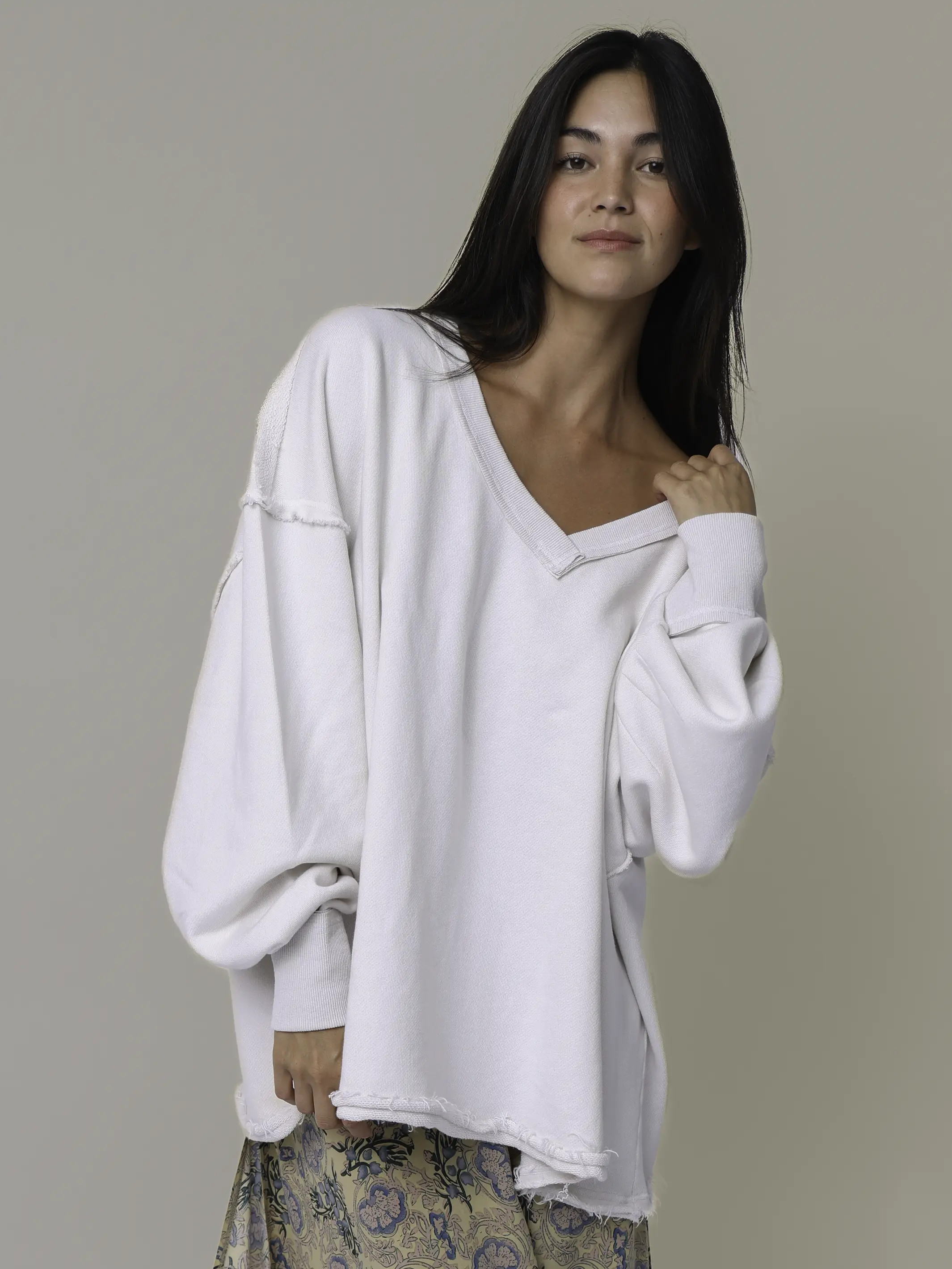 Kick Back Cotton V-Neck Pullover Sweatshirt | Natural Life