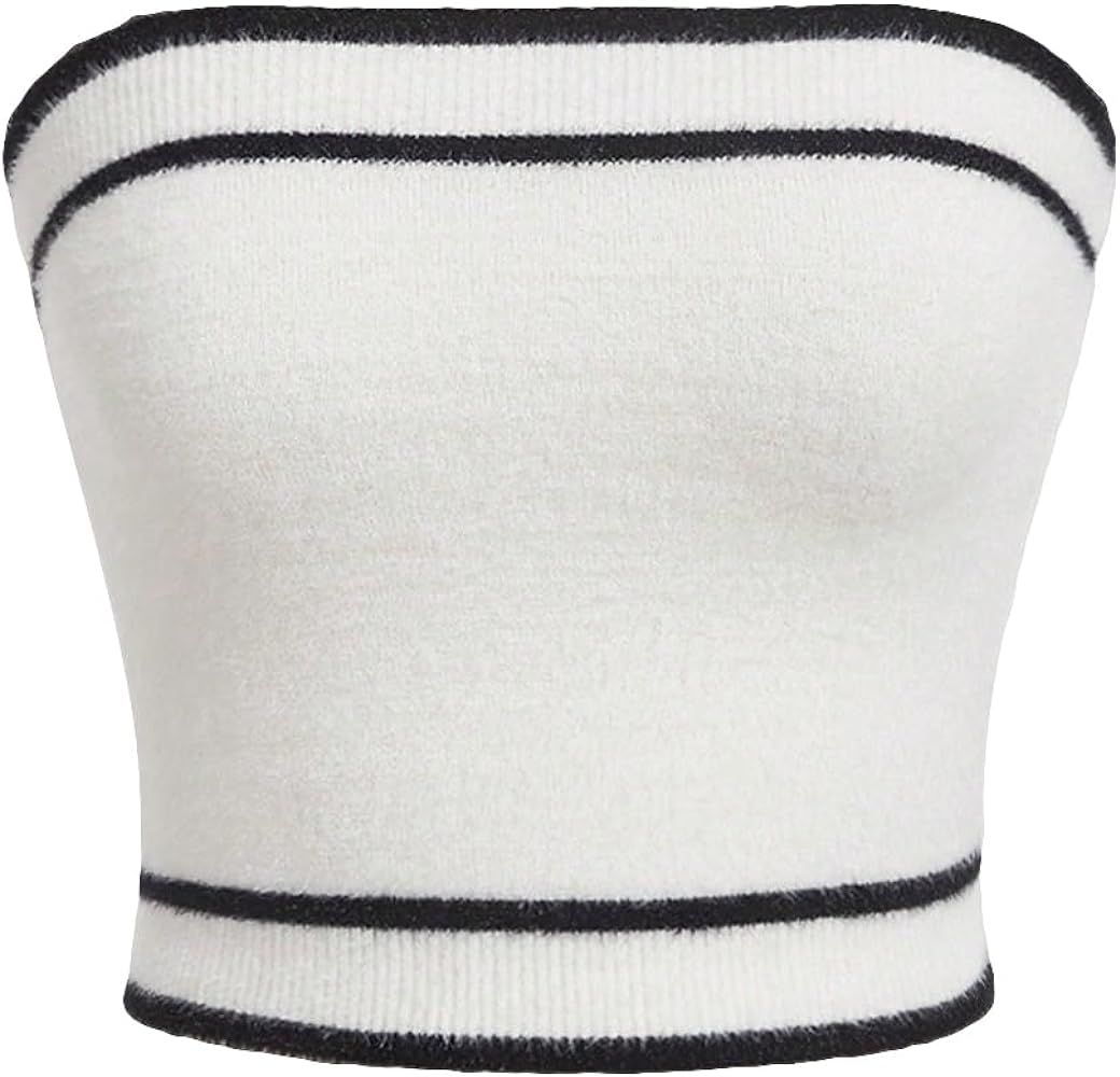 SweatyRocks Women's Strapless Striped Tube Top Sleeveless Color Block Slim Fit Crop Tank Tops | Amazon (US)