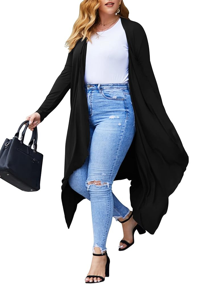 IN'VOLAND Women's Plus Size Cardigan Long Sleeve Open Front Drape Cardigans Lightweight Long Dust... | Amazon (US)