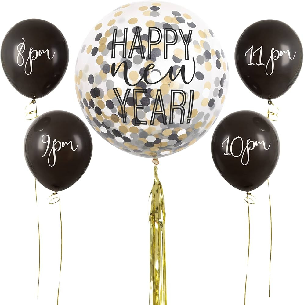 Unique New Year's 2021 Countdown Balloon Kit | 5 Items | Black, White, Gold Motif | Great for New... | Amazon (US)