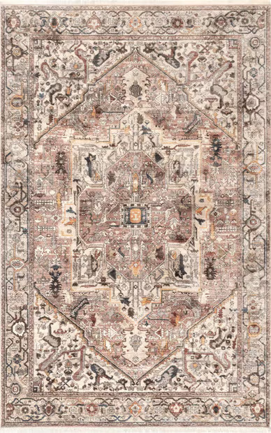 Light Brown Fringed Medallion 6' 7" x 9' 4" Area Rug | Rugs USA