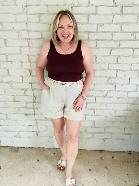 Medium tank but needed small (so size down!); large shorts, sandals tts

#LTKmidsize #LTKfindsunder50 #LTKstyletip