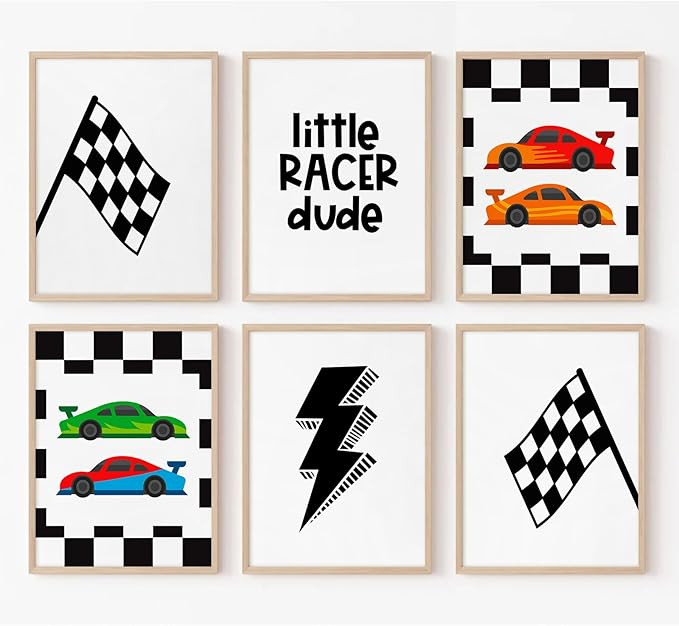 Tanmart Race Car Wall Art Pictures Boys Room Wall Decor Nursery Toddler Canvas Wall Art Kids Play... | Amazon (US)