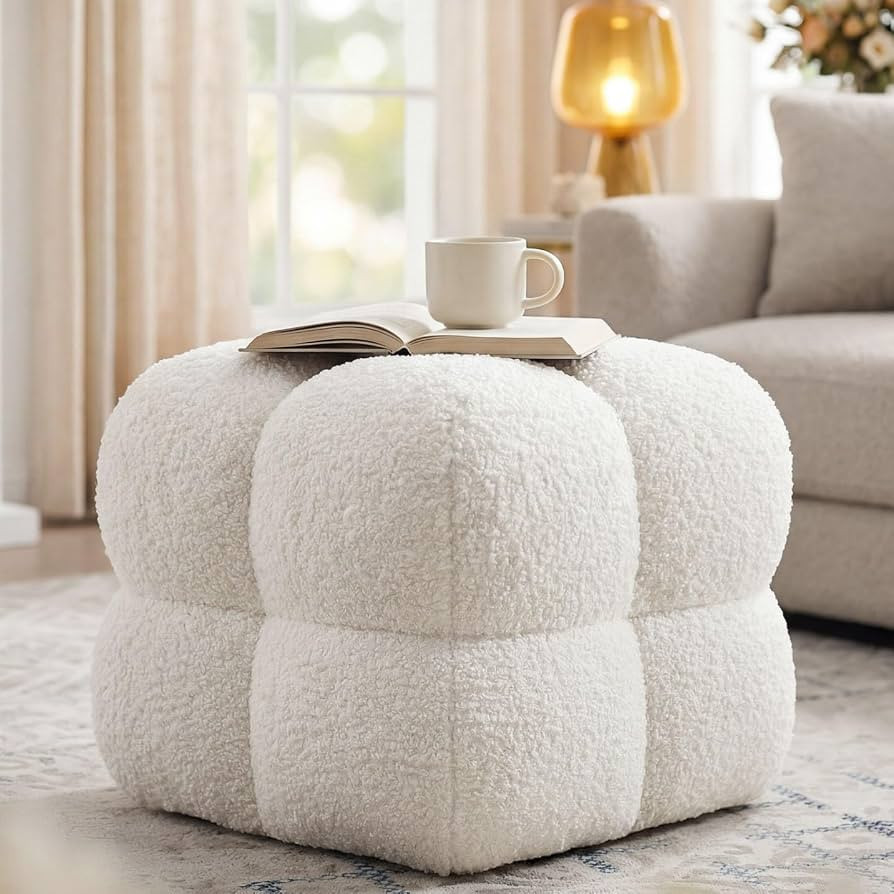 21" W Pouf Ottoman Foot Rest, Large Square Foot Stool for Couch, Upholstered Boho Ottoman with Te... | Amazon (US)