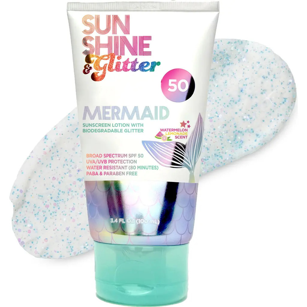 Sunshine & Glitter Kids' SeaStar Sparkle Mermaid Reef Safe Biodegradable Glitter Sunscreen SPF 50 in Teal at Nordstrom | Nordstrom
