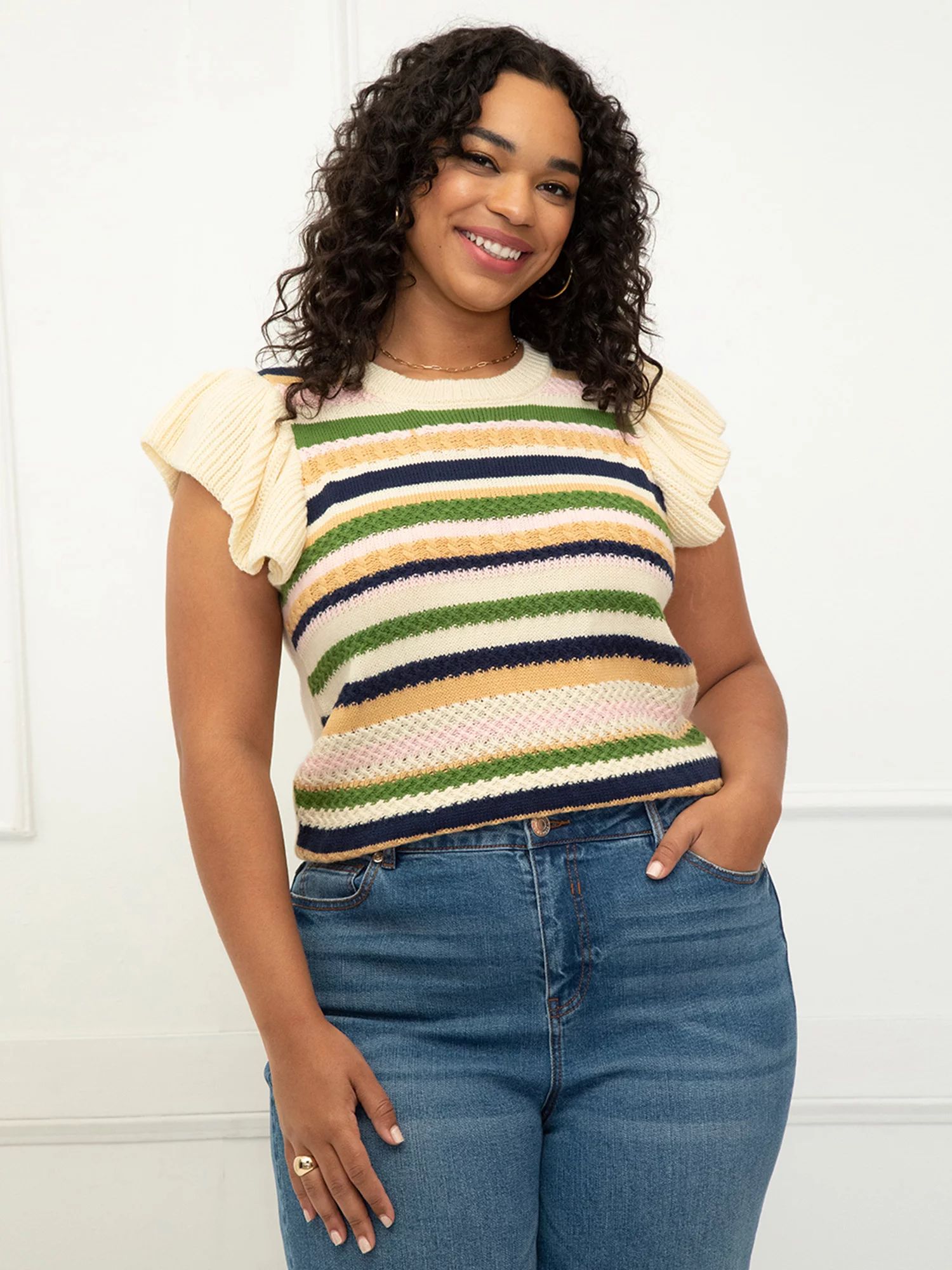 ELOQUII Elements Women's Plus Size Multicolor Sweater Vest | Walmart (US)