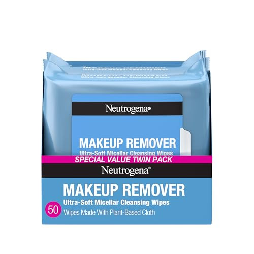 Neutrogena Makeup Remover Wipes Micellar Alcohol-Free Face Towelettes Remove Waterproof Mascara & Oil, Compostable 100% Plant-Based Cloth, Dermatologist & Ophthalmologist Tested, Twin Pack 2 x 25 ct | Amazon (US)