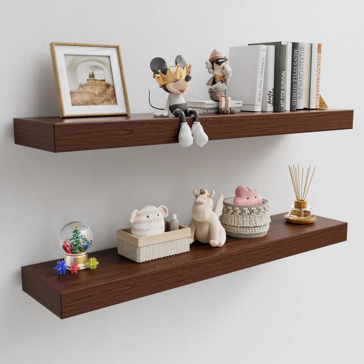 Friesen 2 Piece Painted Wood Floating Shelves, Bathroom Wall Shelves 2 Inches Thick | Wayfair North America