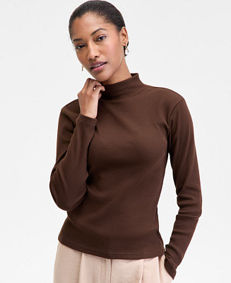 Women's Mock Neck Micro-Rib Top, Macy's Exclusive | Macy's