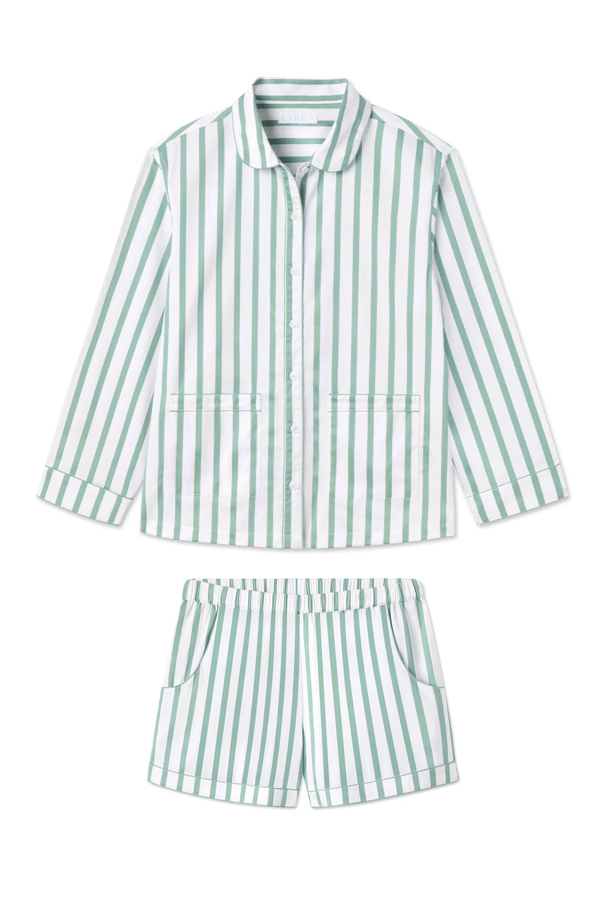 Poplin Piped Shorts Set in Meadow Stripe | Lake Pajamas
