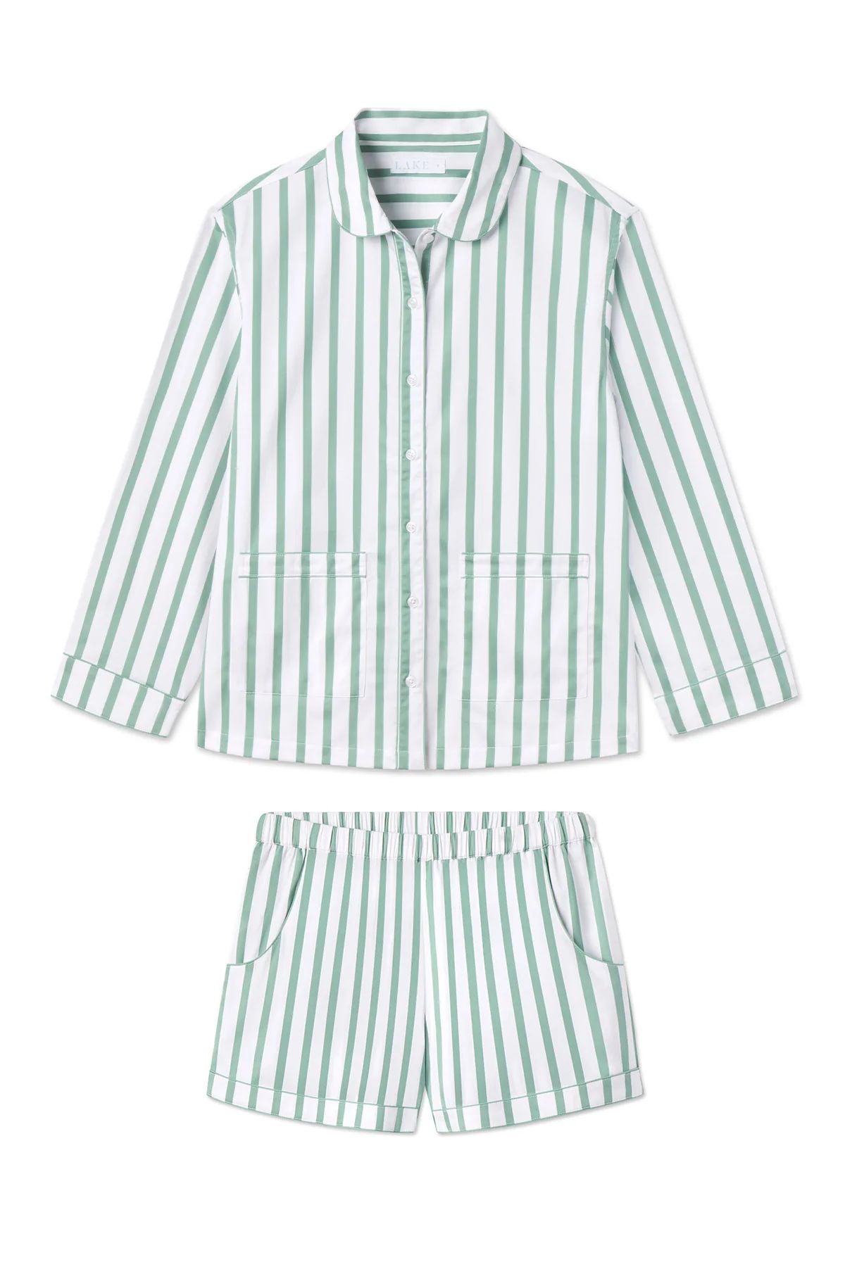 Poplin Piped Shorts Set in Meadow Stripe | Lake Pajamas