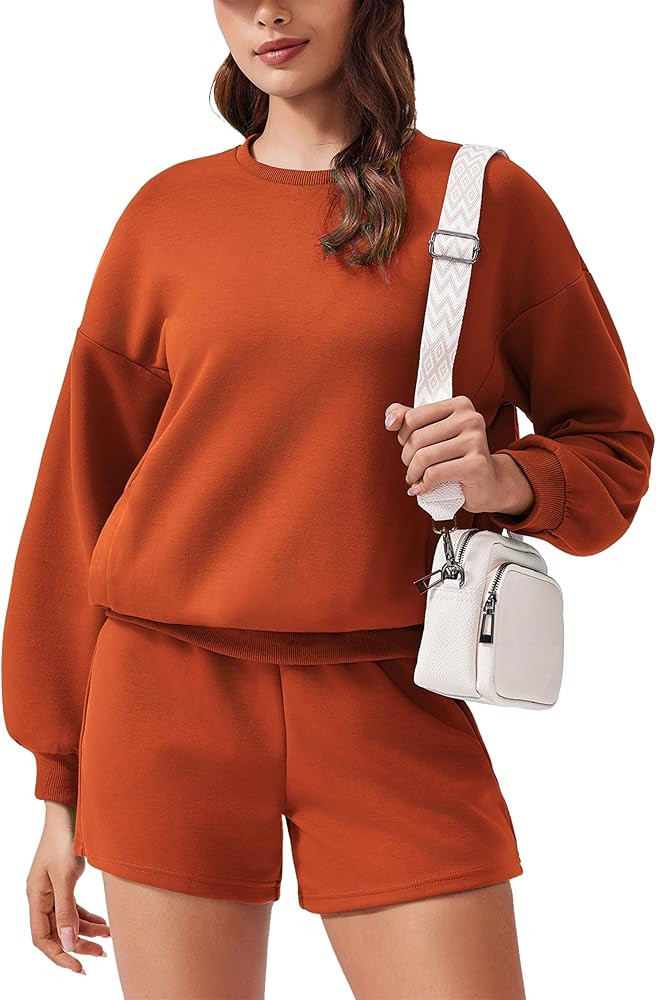 PINSPARK Two Piece Sets for Women 2024 Fall Outfits Sweatsuit 4 Pockets Sweat Short Sets Casual M... | Amazon (US)