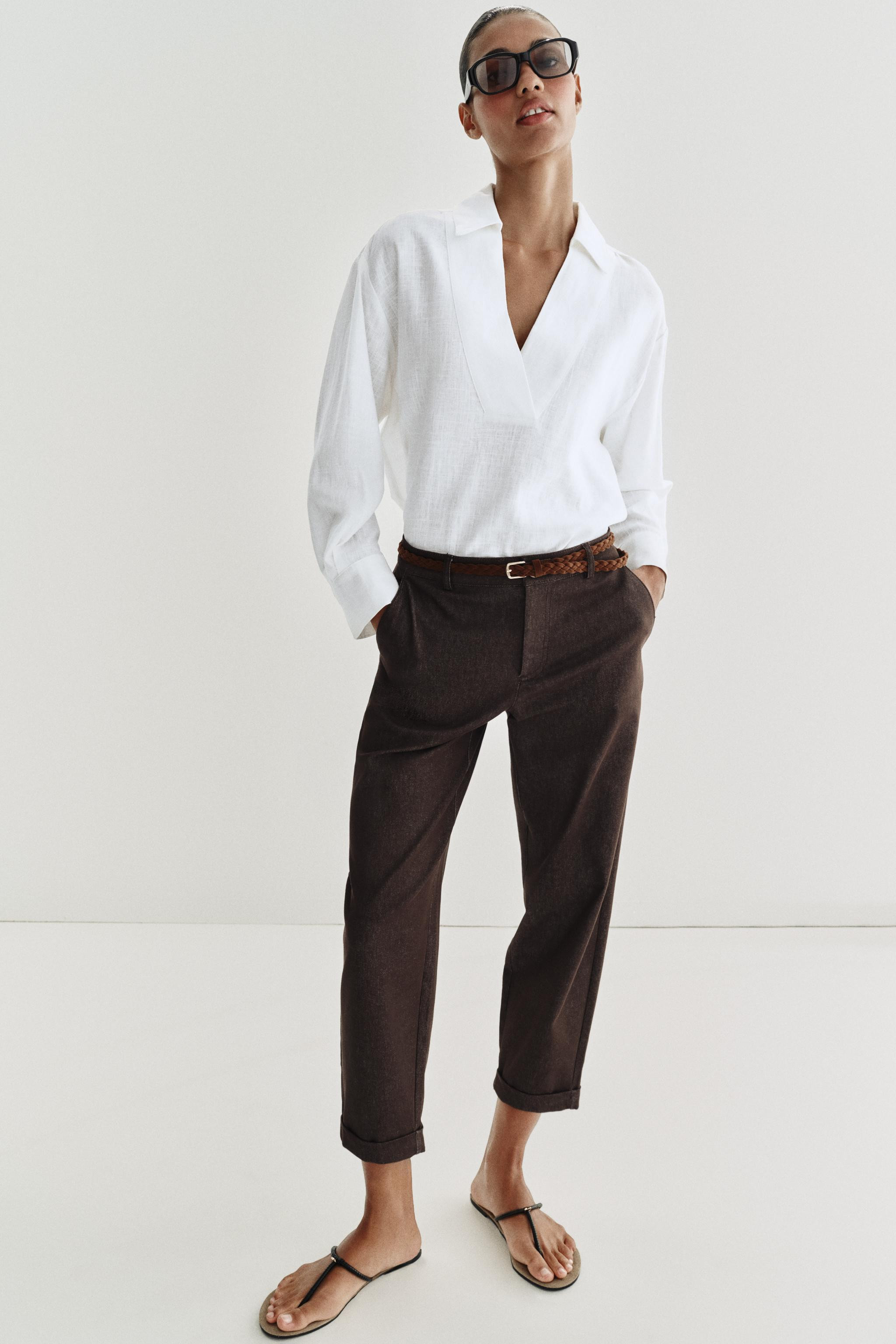 BRAIDED BELT CHINO PANTS | Zara US
